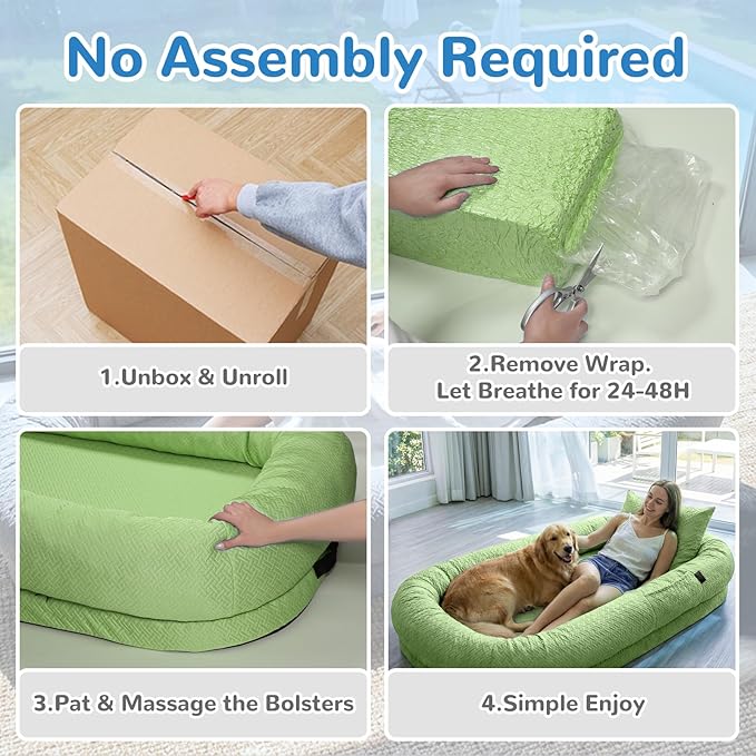 YAEM Cooling Human Dog Bed, 71"x45"x12" Breathable Human Size Dog Bed for Adults, Waterproof Giant Pet Beds with Washable Cover & Non-Skid Bottom, Pale Green