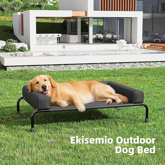 Cooling Elevated Dog Bed for Large Dogs, Raised Dog Bed with Breathable Mesh, Outdoor Indoor Removable and Waterproof Pet Cot, Black