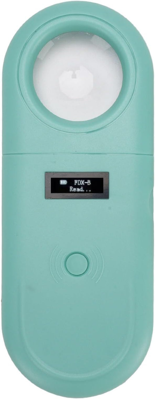 Pet Chip Reader Handheld with Magnifier and LED Light for Animal Identification Applications - USB Charging Portable Animal Chip Scanner for DogCatHorse - Green ABS Material
