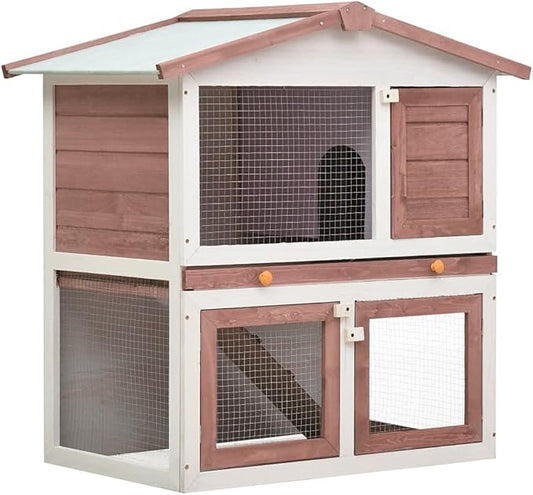 (Fast Shipments) Large Wooden Rabbit Hutch Pet House Bunny Cage Small Animal Habitat Lockable Doors Large Run Area for Indoor Use Outdoor Rabbit Hutch 3 Doors Brown Wood