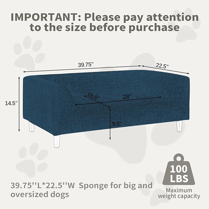39.75" Modern Pet Sofa with Backrest and Armrests, Comfortable Foam Cushion Dog Couch for Small and Medium Dogs, Stable Leg Design for Living Room