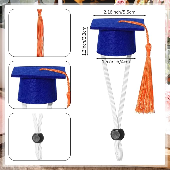 Eccliy 2 Pcs Pet Graduation Caps Mini Bachelor Hats with Tassel for Small Animal Guinea Pigs Hedgehog Bird Turtles Hamster Photo Props Graduation Festival Holiday Party Accessory(Blue Orange)