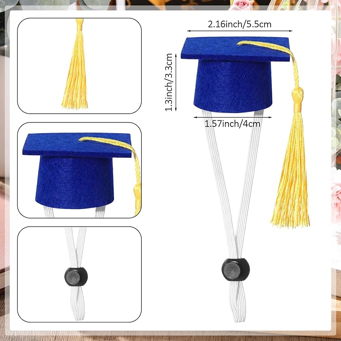 Eccliy 2 Pcs Pet Graduation Caps Mini Bachelor Hats with Tassel for Small Animal Guinea Pigs Hedgehog Bird Turtles Hamster Photo Props Graduation Festival Holiday Party Accessory(Blue Gold)