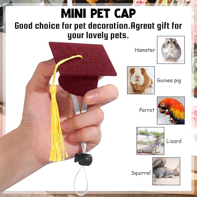Eccliy 2 Pcs Pet Graduation Caps Mini Bachelor Hats with Tassel for Small Animal Guinea Pigs Hedgehog Bird Turtles Hamster Photo Props Graduation Festival Holiday Party Accessory(Wine Red Gold)