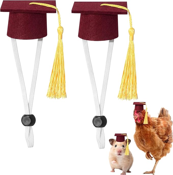 Eccliy 2 Pcs Pet Graduation Caps Mini Bachelor Hats with Tassel for Small Animal Guinea Pigs Hedgehog Bird Turtles Hamster Photo Props Graduation Festival Holiday Party Accessory(Wine Red Gold)