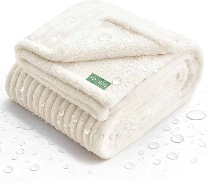 Waterproof Dog Blanket for Large Dogs - Washable Pet Throw Blanket for Couch Bed Protector, Cozy Fleece Calming Dog Blankets for Indoors & Outdoors, Cream, 50"x60"