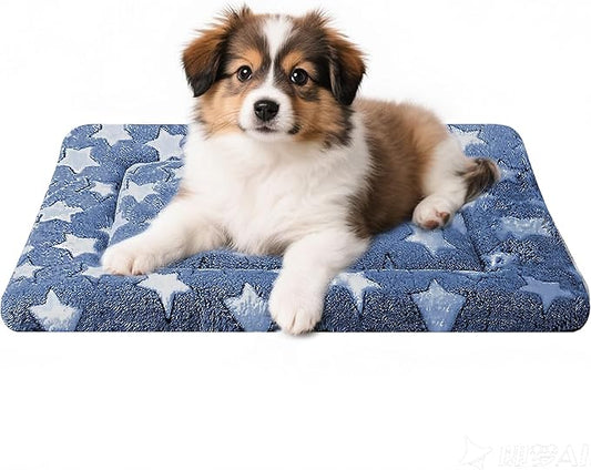 Dog Bed Mat - Comfortable Dog Kennel Pad, Multi-Purpose Crate Bed Mats for Dogs & Cats (NavyBlue&Stars, 24.0" L x 18.0" W x 1.5" Th)