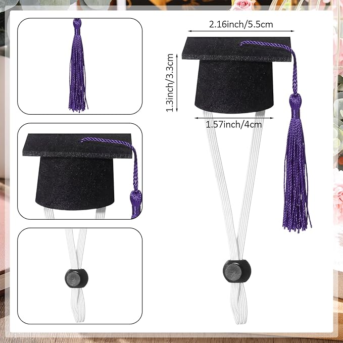 Eccliy 2 Pcs Pet Graduation Caps Mini Bachelor Hats with Tassel for Small Animal Guinea Pigs Hedgehog Bird Turtles Hamster Photo Props Graduation Festival Holiday Party Accessory(Black Purple)