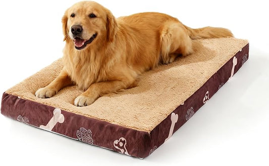 XL Dog Bed for Crate, 41x27 Inch Washable Crate Mat with Removable Cover & Anti-Slip Bottom, Comfy Orthopedic Egg Crate Foam Flat Pet Bed, Chocolate