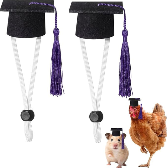 Eccliy 2 Pcs Pet Graduation Caps Mini Bachelor Hats with Tassel for Small Animal Guinea Pigs Hedgehog Bird Turtles Hamster Photo Props Graduation Festival Holiday Party Accessory(Black Purple)