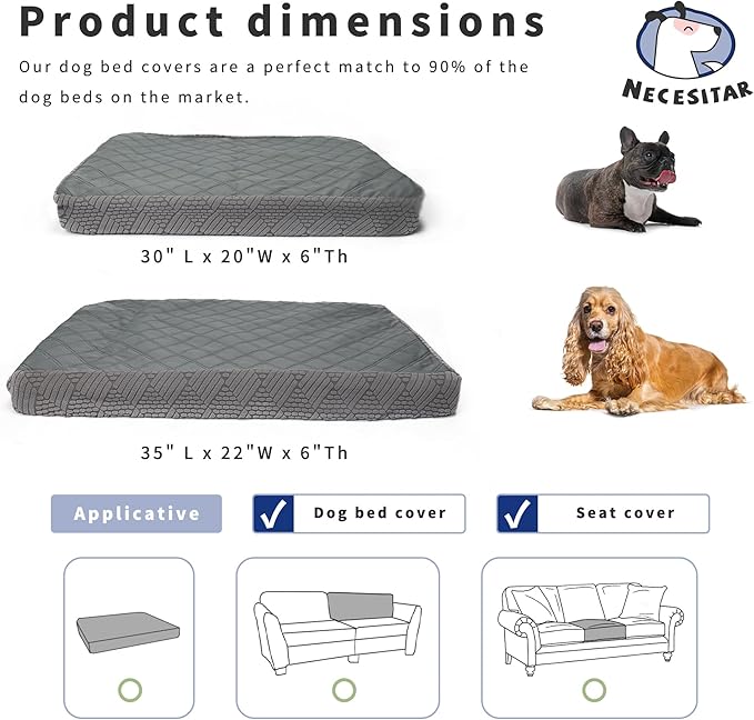 Waterproof Dog Bed Cover for Large Dogs, Washable Pet Bed Protector, Non-Slip Elastic Fit, Cooling Surface, Dog Mattress Cover for Sofa, Couch & Dog Beds