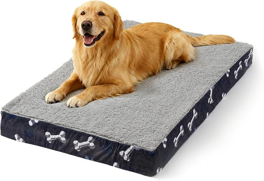 XL Dog Bed for Crate, 41x27 Inch Washable Crate Mat with Removable Cover & Anti-Slip Bottom, Comfy Orthopedic Egg Crate Foam Flat Pet Bed, Navy