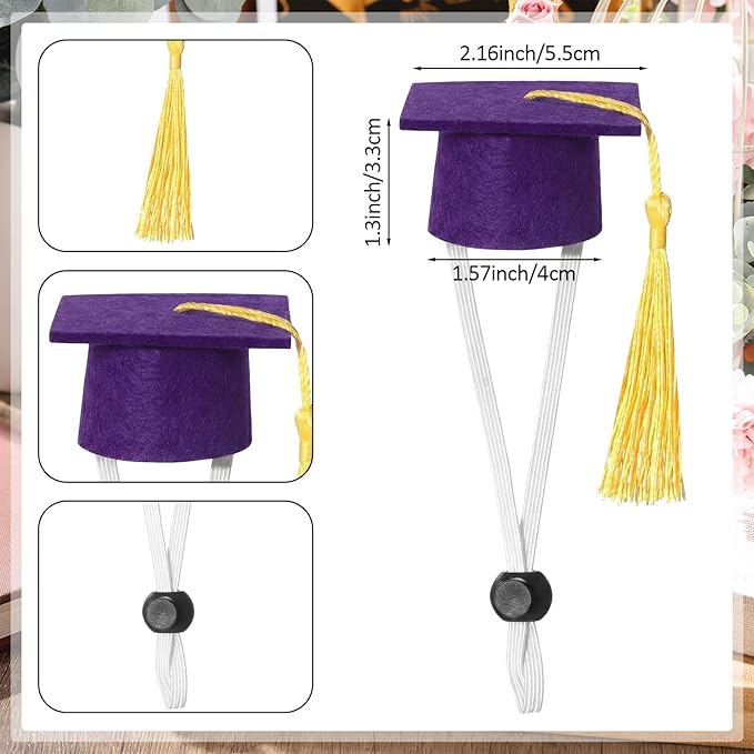 Eccliy 2 Pcs Pet Graduation Caps Mini Bachelor Hats with Tassel for Small Animal Guinea Pigs Hedgehog Bird Turtles Hamster Photo Props Graduation Festival Holiday Party Accessory(Purple Gold)