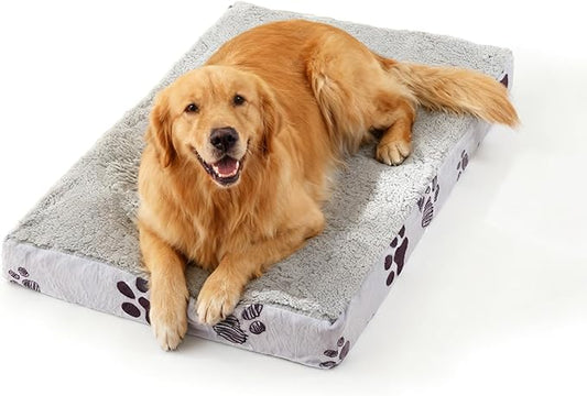 XL Dog Bed for Crate, 41x27 Inch Washable Crate Mat with Removable Cover & Anti-Slip Bottom, Comfy Orthopedic Egg Crate Foam Flat Pet Bed, Light Grey
