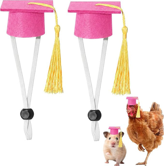 Eccliy 2 Pcs Pet Graduation Caps Mini Bachelor Hats with Tassel for Small Animal Guinea Pigs Hedgehog Bird Turtles Hamster Photo Props Graduation Festival Holiday Party Accessory (Pink Gold)