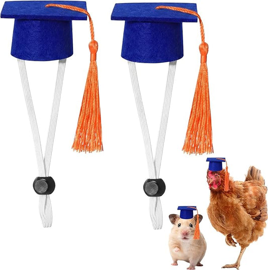 Eccliy 2 Pcs Pet Graduation Caps Mini Bachelor Hats with Tassel for Small Animal Guinea Pigs Hedgehog Bird Turtles Hamster Photo Props Graduation Festival Holiday Party Accessory(Blue Orange)