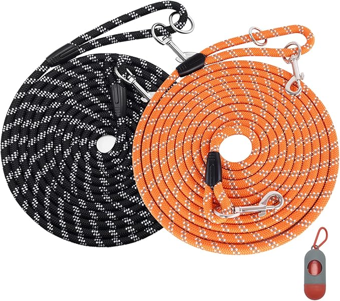 (2 Pack) Long Dog Leash for Dog Training 15FT/30FT/50FT, Dog Rope Check Cord with Reflective Thread for Large Medium Small Dogs, Dog Tie-Out Cable Lead for Hunting, Camping/Backyard