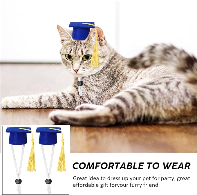 Eccliy 2 Pcs Pet Graduation Caps Mini Bachelor Hats with Tassel for Small Animal Guinea Pigs Hedgehog Bird Turtles Hamster Photo Props Graduation Festival Holiday Party Accessory(Blue Gold)