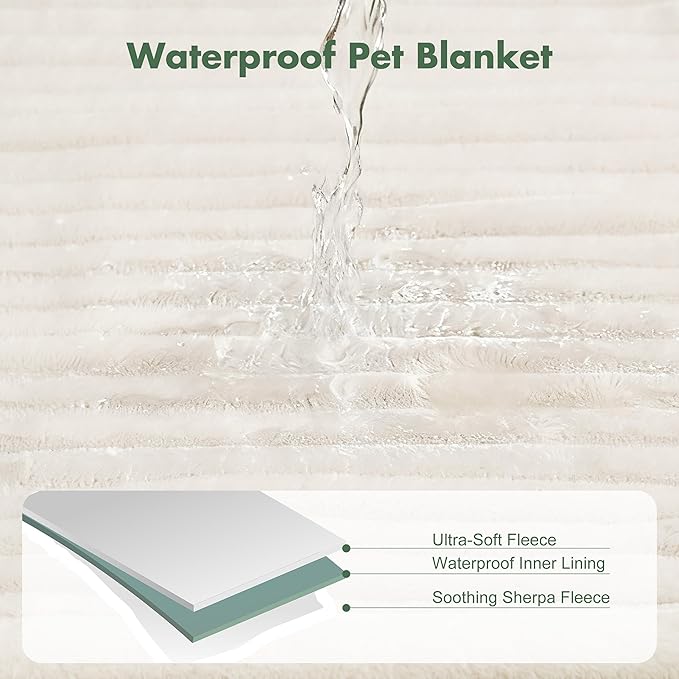Waterproof Dog Blanket for Large Dogs - Washable Pet Throw Blanket for Couch Bed Protector, Cozy Fleece Calming Dog Blankets for Indoors & Outdoors, Cream, 50"x60"