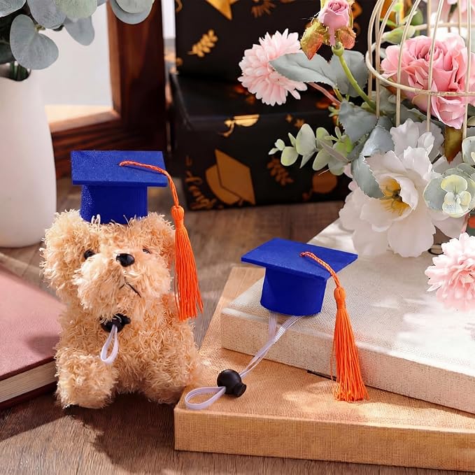 Eccliy 2 Pcs Pet Graduation Caps Mini Bachelor Hats with Tassel for Small Animal Guinea Pigs Hedgehog Bird Turtles Hamster Photo Props Graduation Festival Holiday Party Accessory(Blue Orange)
