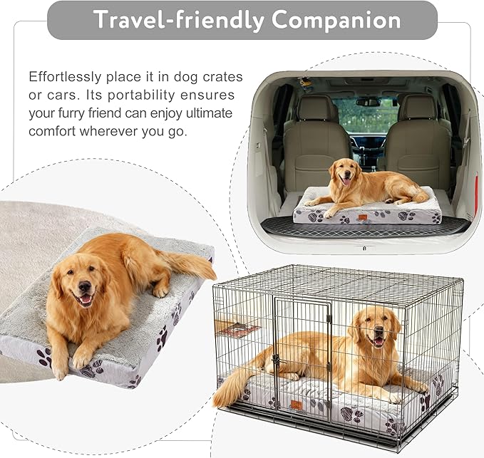 Large Dog Bed for Crate, 35x22 Inch Washable Crate Mat with Removable Cover & Anti-Slip Bottom, Comfy Orthopedic Egg Crate Foam Flat Pet Bed, Dark Grey