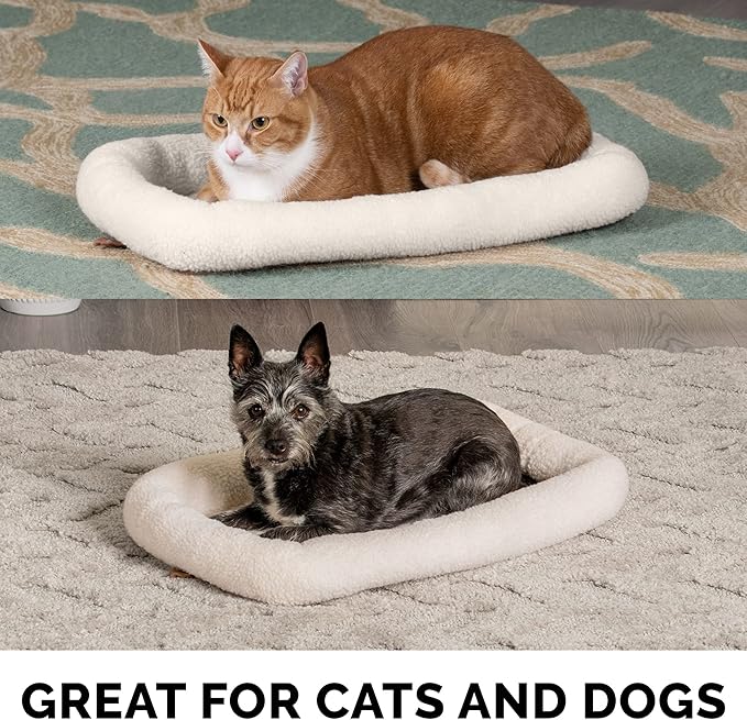 Furhaven Dog Bed for Large Dogs, 100% Washable, Sized to Fit Crates - Sherpa Fleece Bolster Crate Pad - Cream, Jumbo/XXL