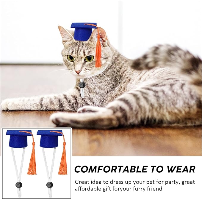 Eccliy 2 Pcs Pet Graduation Caps Mini Bachelor Hats with Tassel for Small Animal Guinea Pigs Hedgehog Bird Turtles Hamster Photo Props Graduation Festival Holiday Party Accessory(Blue Orange)