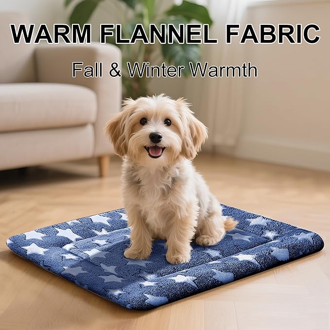 Dog Bed Mat - Comfortable Dog Kennel Pad, Multi-Purpose Crate Bed Mats for Dogs & Cats (NavyBlue&Stars, 24.0" L x 18.0" W x 1.5" Th)