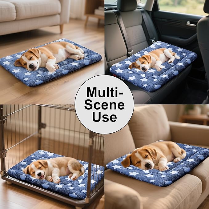 Dog Bed Mat - Comfortable Dog Kennel Pad, Multi-Purpose Crate Bed Mats for Dogs & Cats (NavyBlue&Stars, 24.0" L x 18.0" W x 1.5" Th)