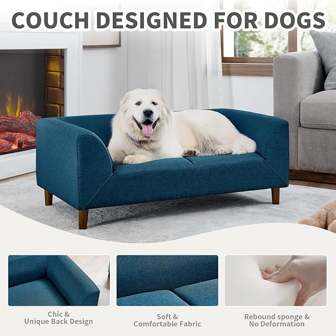 39.75" Modern Pet Sofa with Backrest and Armrests, Comfortable Foam Cushion Dog Couch for Small and Medium Dogs, Stable Leg Design for Living Room