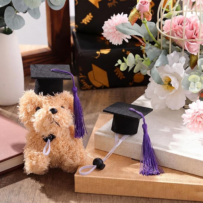 Eccliy 2 Pcs Pet Graduation Caps Mini Bachelor Hats with Tassel for Small Animal Guinea Pigs Hedgehog Bird Turtles Hamster Photo Props Graduation Festival Holiday Party Accessory(Black Purple)