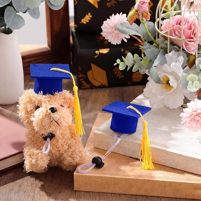 Eccliy 2 Pcs Pet Graduation Caps Mini Bachelor Hats with Tassel for Small Animal Guinea Pigs Hedgehog Bird Turtles Hamster Photo Props Graduation Festival Holiday Party Accessory(Blue Gold)