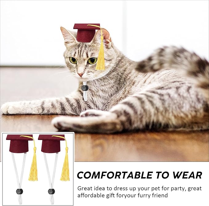 Eccliy 2 Pcs Pet Graduation Caps Mini Bachelor Hats with Tassel for Small Animal Guinea Pigs Hedgehog Bird Turtles Hamster Photo Props Graduation Festival Holiday Party Accessory(Wine Red Gold)